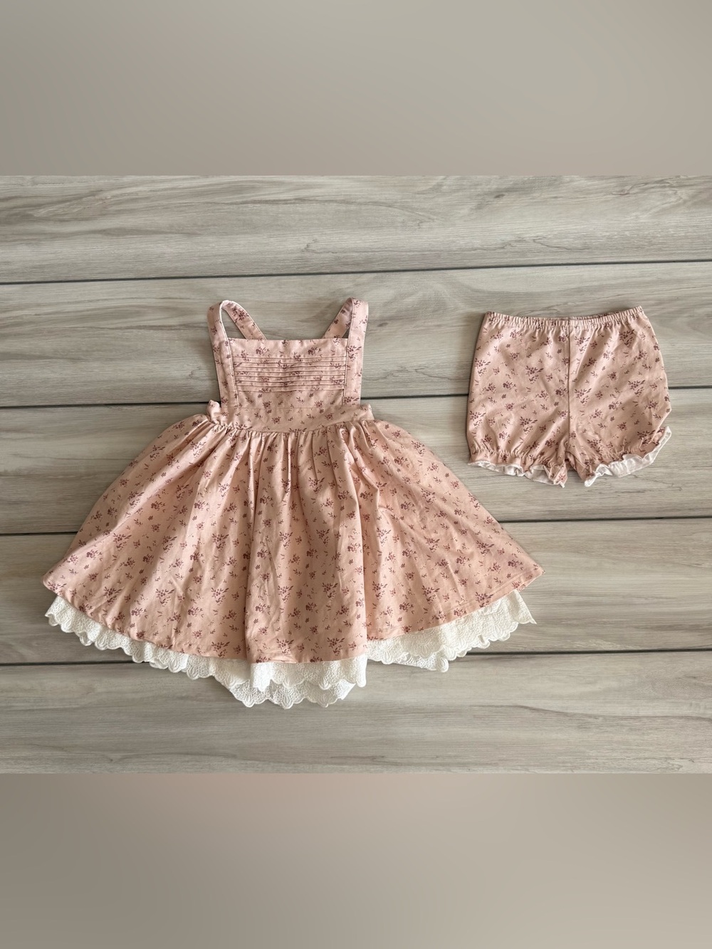 SweetHoney Floral Pinafore Dress with Lace Hem Dusty Rose 5Y NWT IN PACKAGE